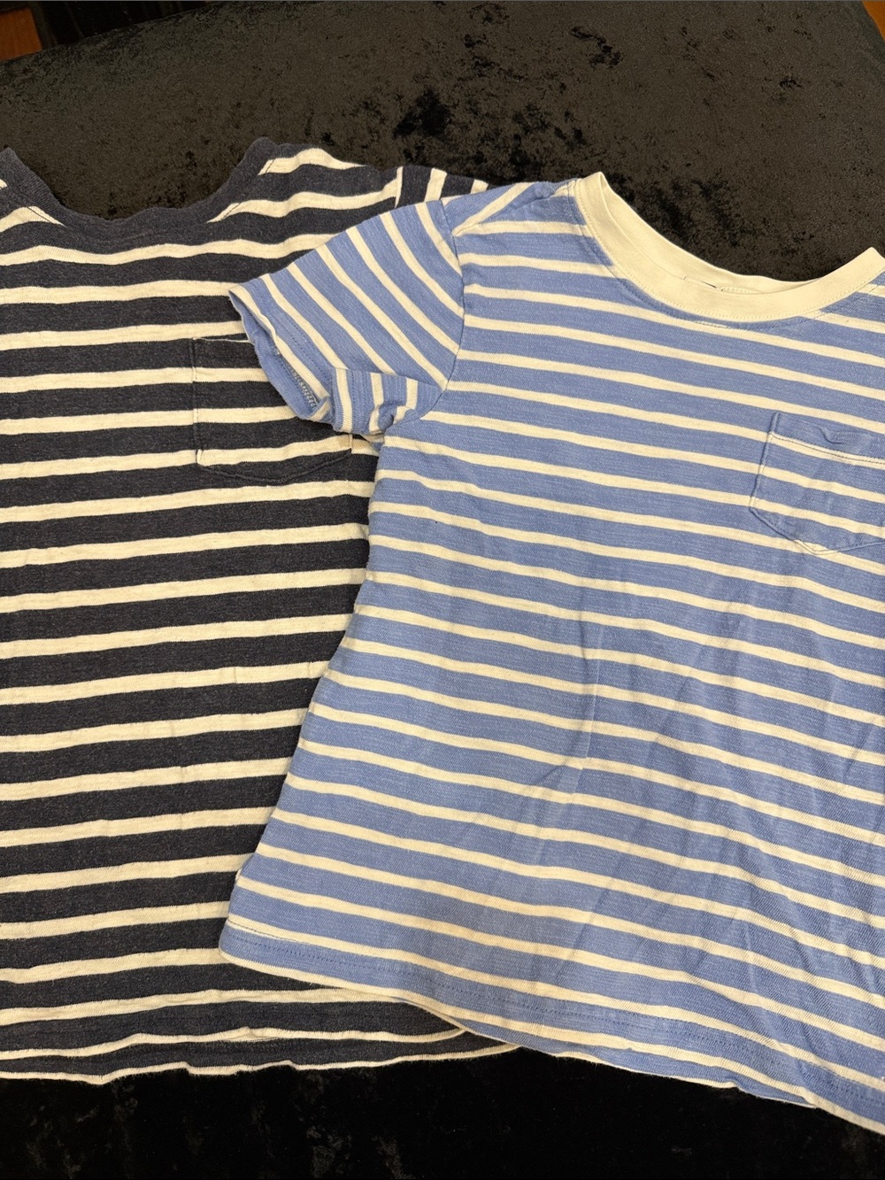 Two Janie and Jack Striped Short-Sleeve Shirts- Light Blue/White and Navy/White